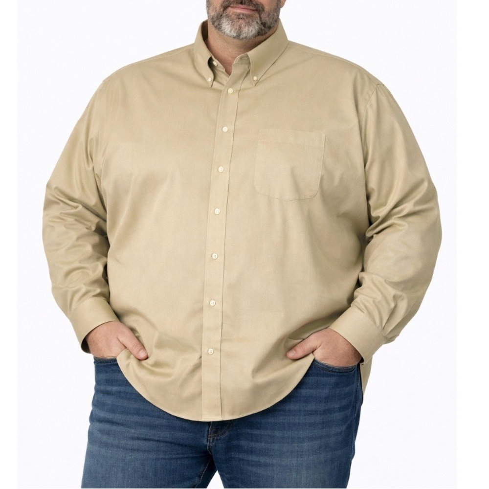 Van Heusen Men's Khaki Flex dress button up shirt tan SZ 3XL Neck 18 SZ 34/35